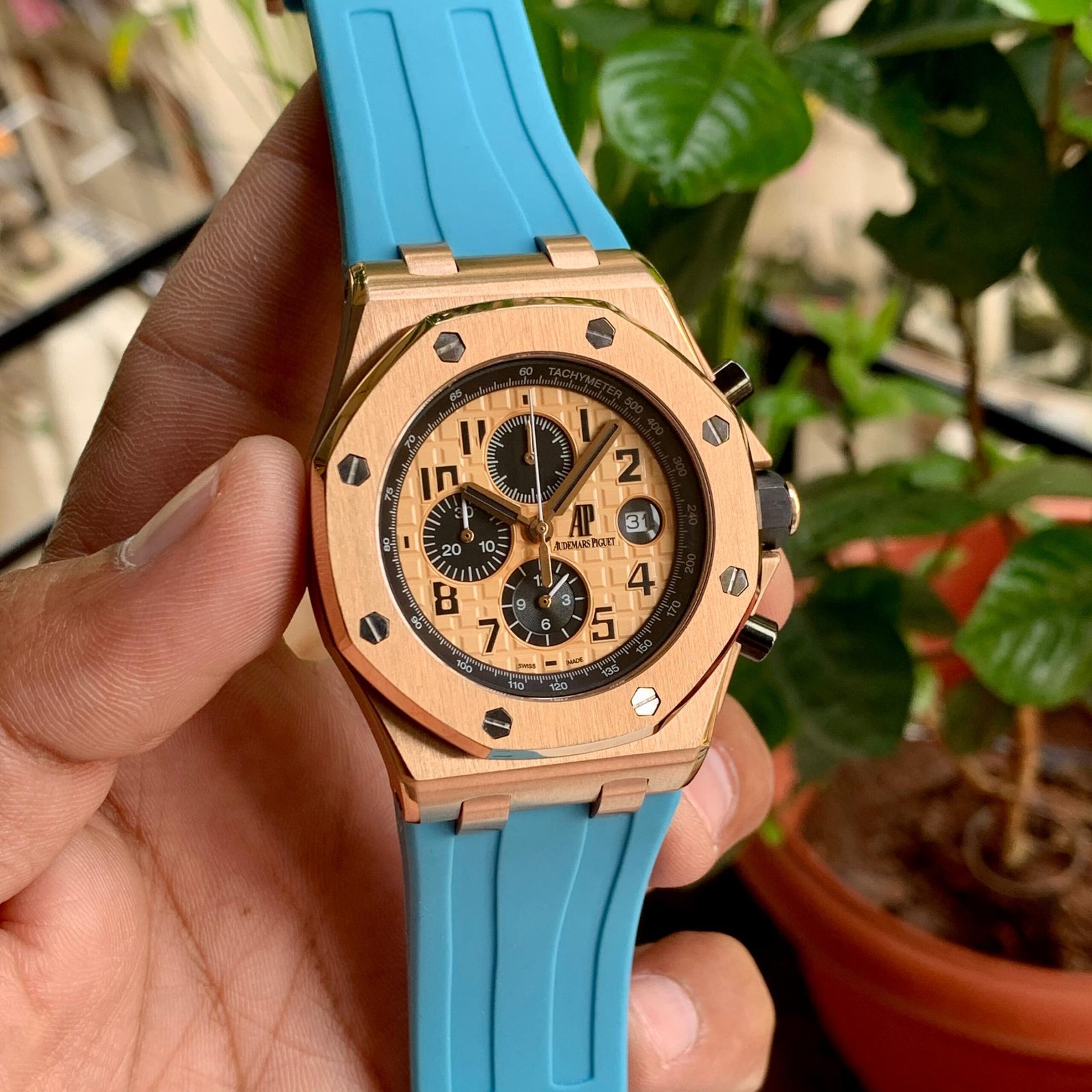 Audemars-Piguet-Offshore-Chronograph-Rose-Gold-Blue-1-laziofy Audemars Piguet Offshore Chronograph Rose Gold Blue First Copy Watch - Image 1