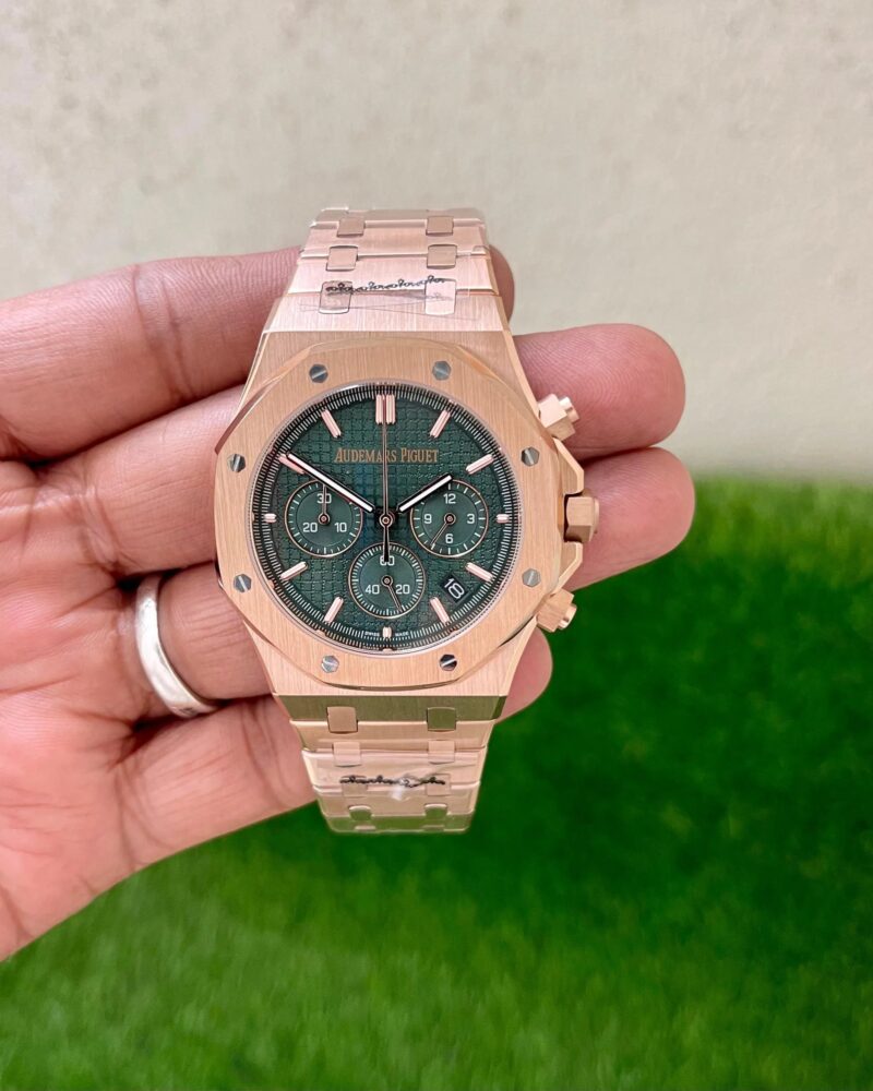 Audemars-Piguet-Royal-Oak-Chronograph-Rosegold-Green-Dial-4-laziofy Audemars Piguet Royal Oak Chronograph Rosegold Green Dial - Image 1