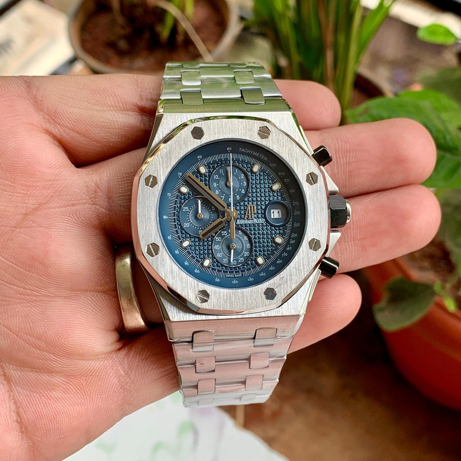 Audemars-Piguet-Royal-Oak-Offshore-Chronograph-Silver-Blue-Watch-1-laziofy Audemars Piguet Royal Oak Offshore Chronograph Silver Blue - Image 1