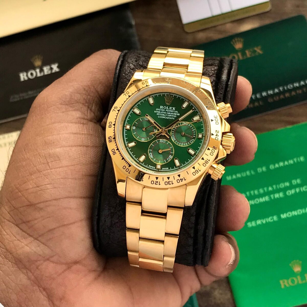 Rolex-Daytona-Rose-Gold-Green-Dial-1-laziofy Rolex Daytona Rose Gold Green Dial First Copy Watch - Image 1
