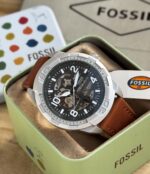 Fossil Bronson Automatic Silver Black Leather Watch - Image 3