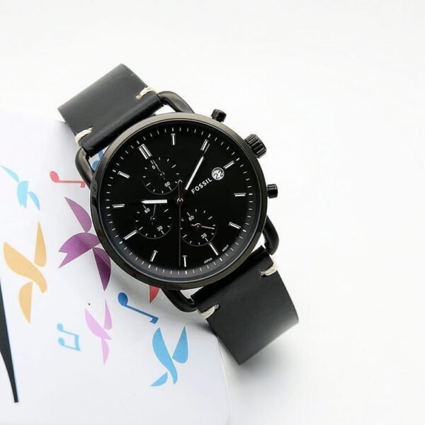 Fossil Commuter Chronograph Black Leather Watch for Men