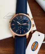 Fossil FS-5436 Blue Chronograph Watch with Leather Strap