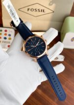 Fossil FS-5436 Blue Chronograph Watch with Leather Strap - Image 2