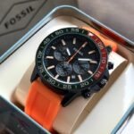 Fossil Grant Chronograph Watch with Orange Strap