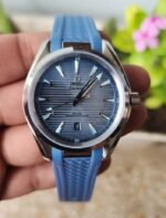 Omega Aqua Terra Silver Blue Strap Watch