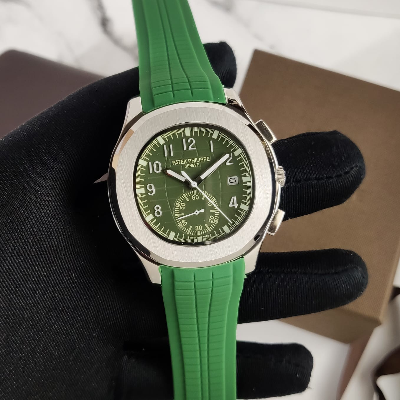 Patek-Philippe-Aqua-Green-Chronograph-Watch-1-laziofy Patek Philippe Aqua Green Chronograph Watch - Image 1