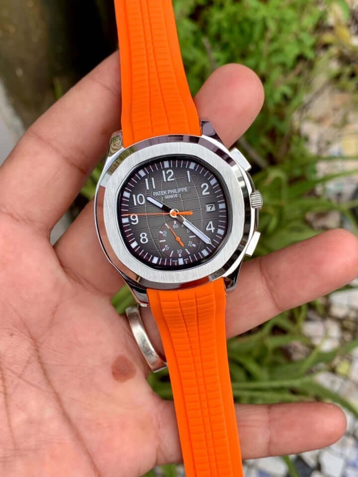 Patek-Philippe-Aquanaut-Orange-Strap-Watch-1-laziofy Patek Philippe Aquanaut Orange Strap Watch - Image 1